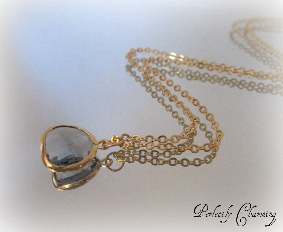 Necklace JOY Petite Charcoal Faceted Glass Drop Pendant