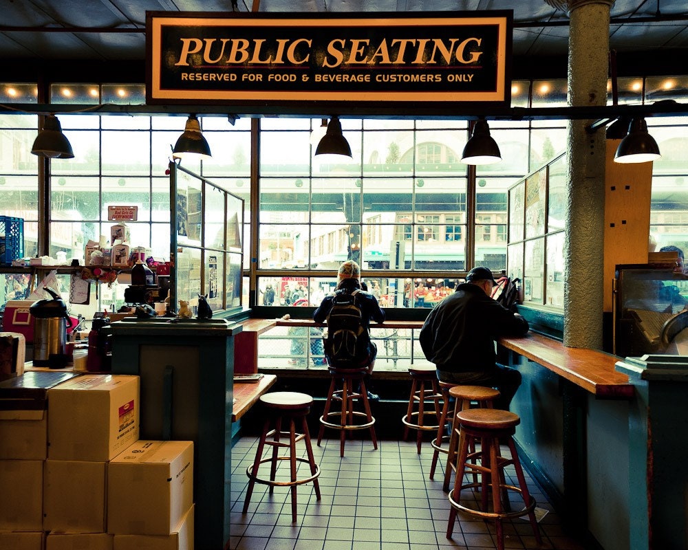 Seattle Pike Place Market - Lunch at the Market in Public Seating - Fine Art Print 8x10 print