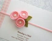 Felt Flower Headband in Pink Pearl Posy - Newborn Baby Headbands to Adult