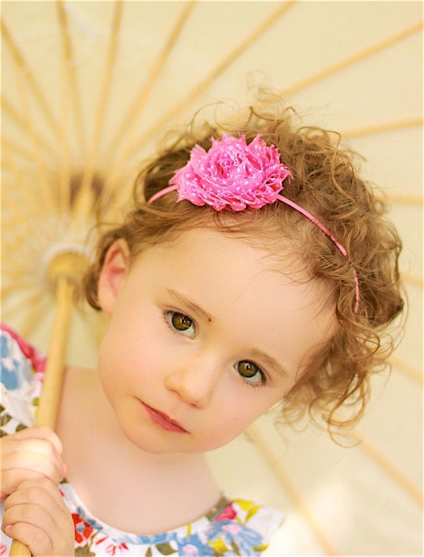 Shabby Chic Headband in Pink Polka Dots - Baby Headbands, Newborn Headbands, Baby Girl Headbands