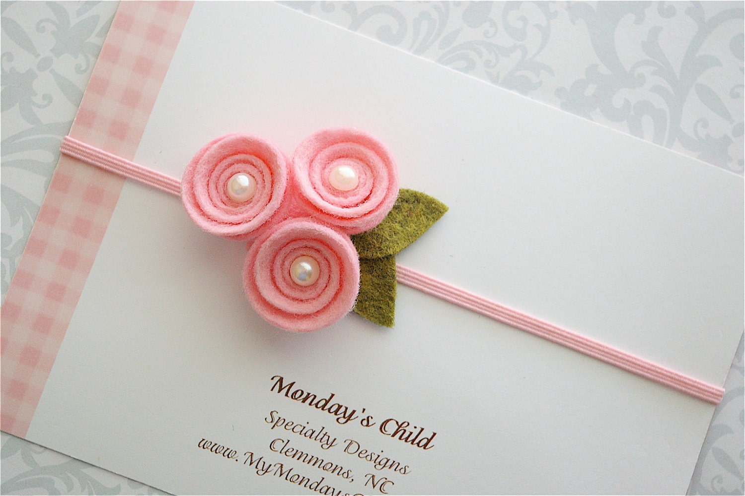 Felt Flower Headband in Pink Pearl Posy - Newborn Baby Headbands to Adult