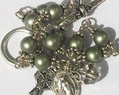 Irish Celtic Cross Pearl Rosary Bracelet, Green, Swarovski, Unbreakable, Catholic, Full of Grace Rosary