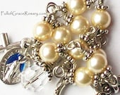 Yellow Pearl Rosary Bracelet, Swarovski Pearl & Crystal, Unbreakable, Catholc, 1 Decade