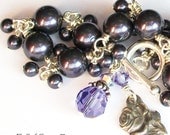 Purple Pearl Rosary Bracelet Sterling Silver Swarovski Crystal Miraculous Rose