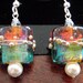 Cubist art glass with Swarovski crystals & pearl earrings