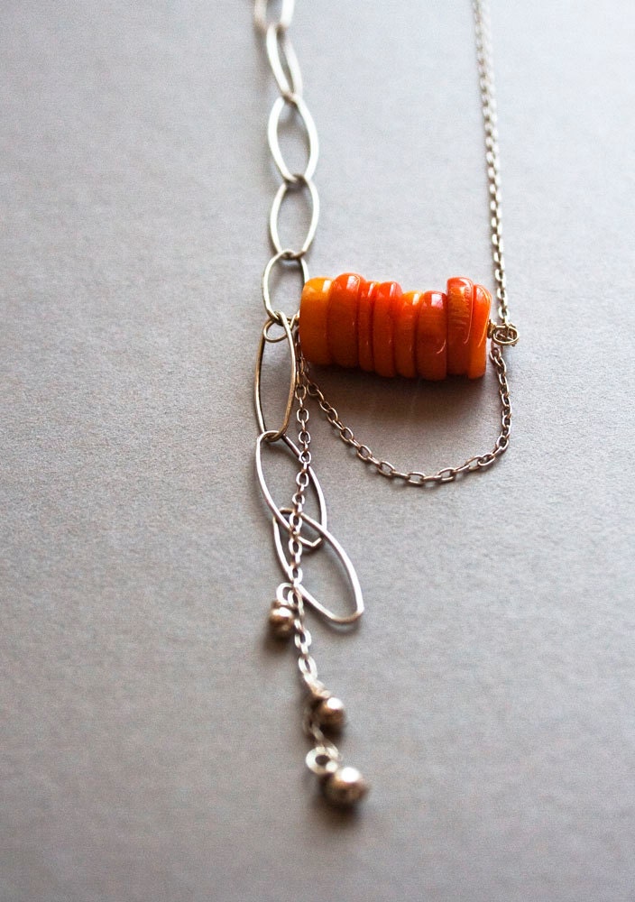 Asymmetrical Necklace, Summer Fashion, Coral Necklace