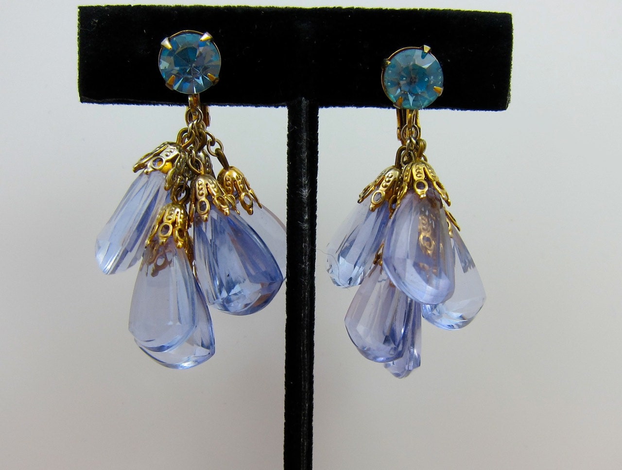 Clear Blue Crystal Earrings Vintage