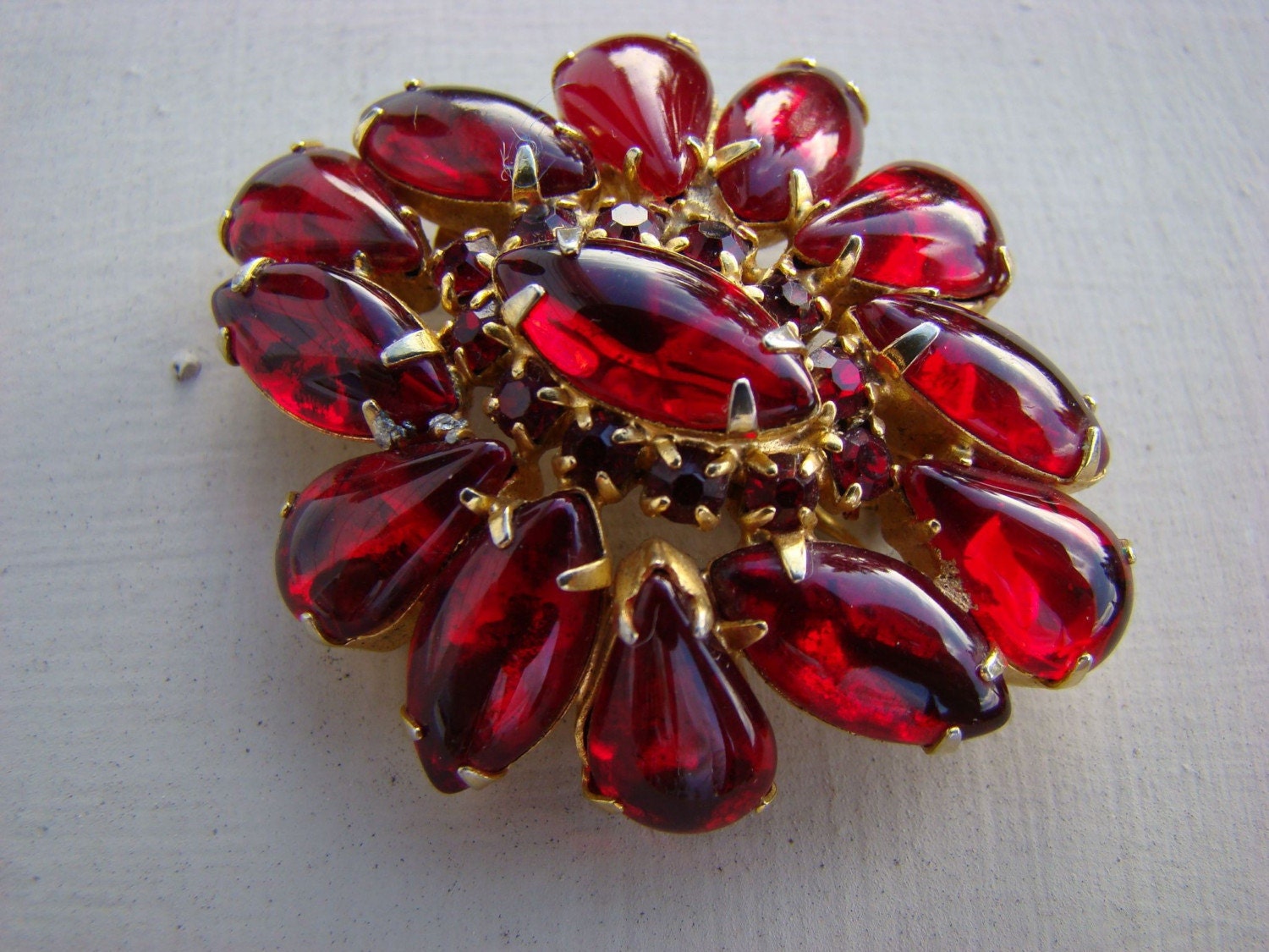 Red Rhinestone Brooch Vintage