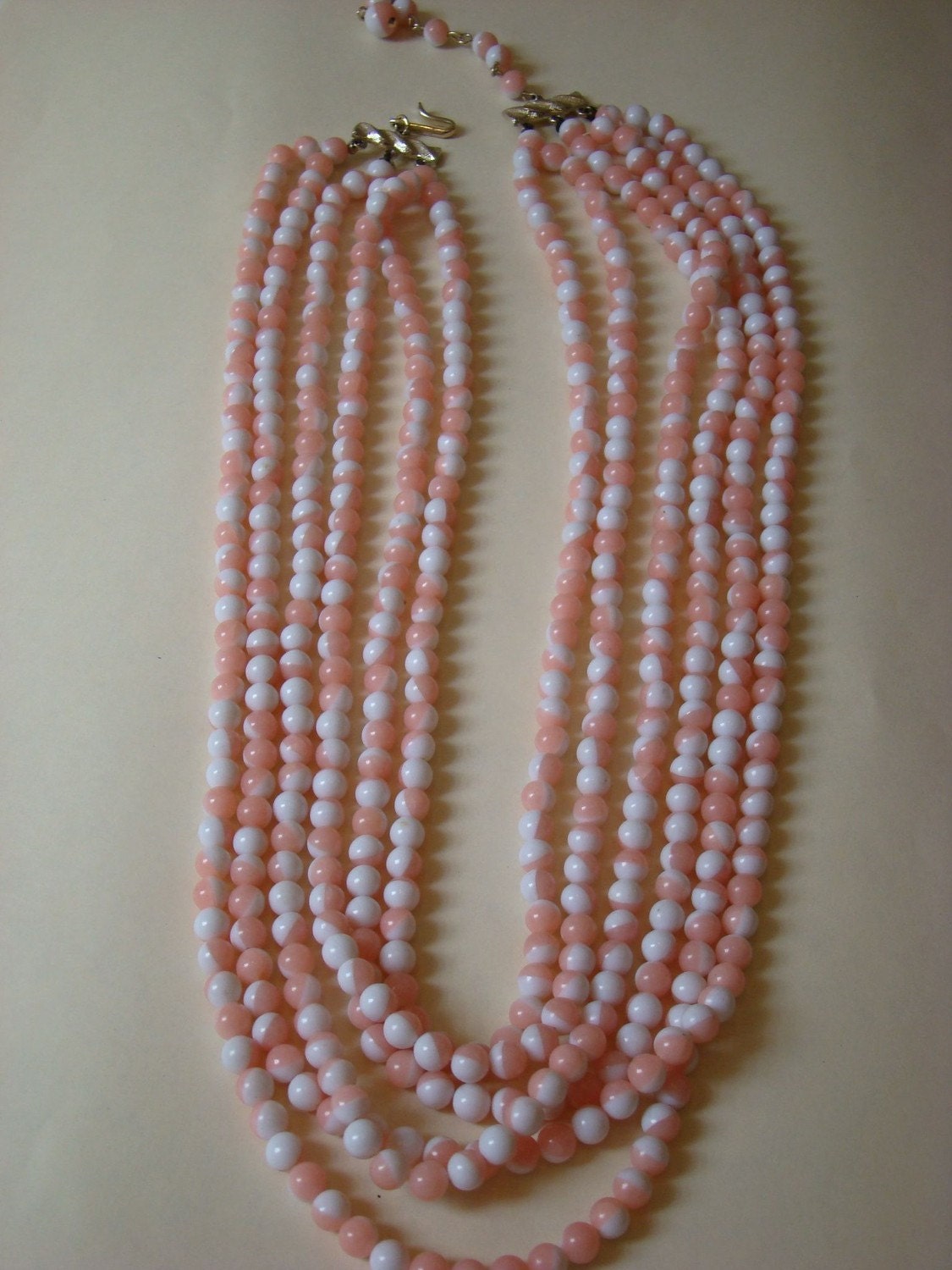 Pink and White Necklace Six Strand Vintage