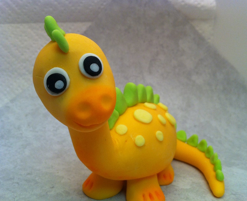 3" Fondant Baby Dinosaur Cake or Cupcake topper - Decorations for your Prehistoric party