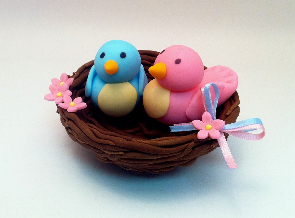 Baby Bird Cake Topper Fondant Cake Decorations  Baby Shower decorations twins babies cake decoration