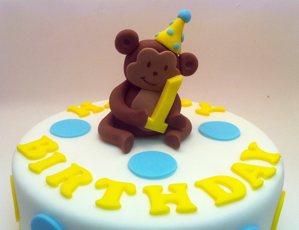 1 Boy Mod Monkey Cake Topper of Edible Fondant Cake Decoration for Mod monkey or any jungle Party