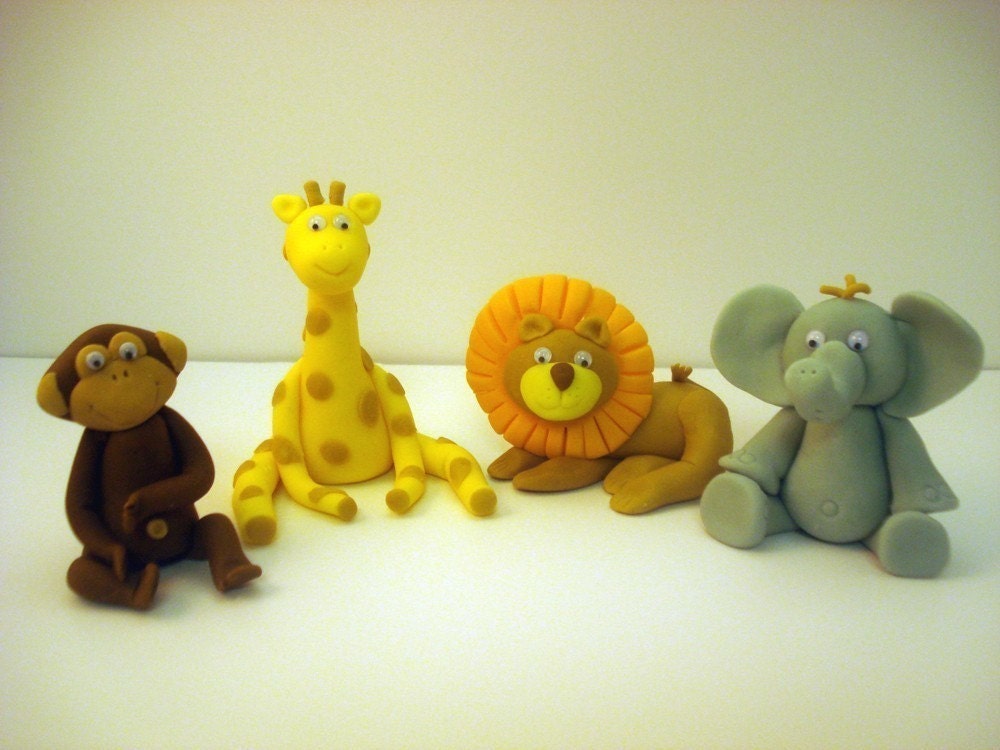 Jungle Baby Shower Cake toppers Fondant Jungle set of 4 Lion, monkey, elephant, and giraffe Il_570xn