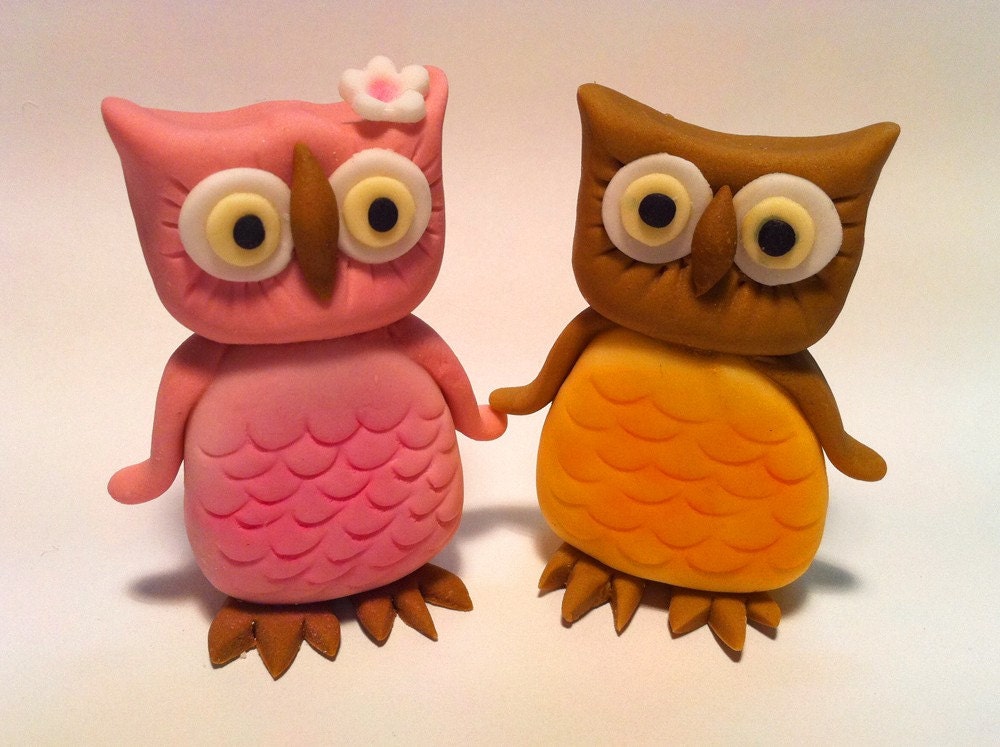 Fondant Owl Couple Bride and Groom Cupcake or Cake Topper Il_570xn