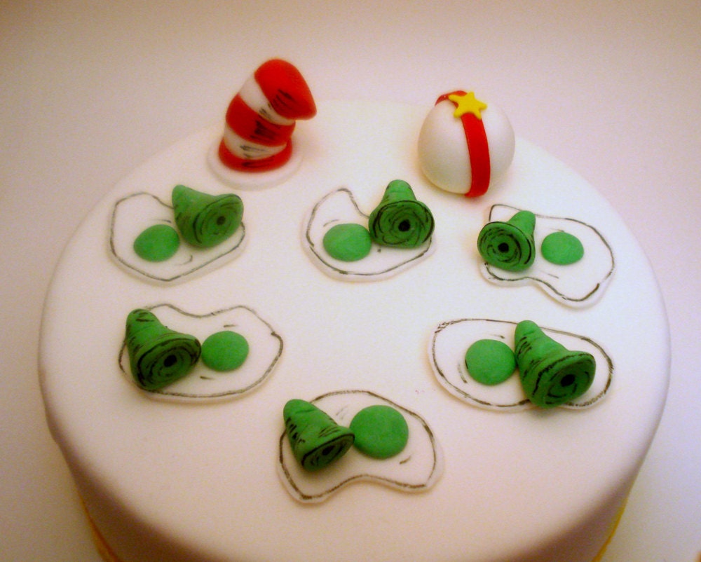 12 Edible Dr Seuss Baby shower cupcake toppers - Edible Fondant - The cat in the Hat - Green Eggs and ham - Horton Il_570xn