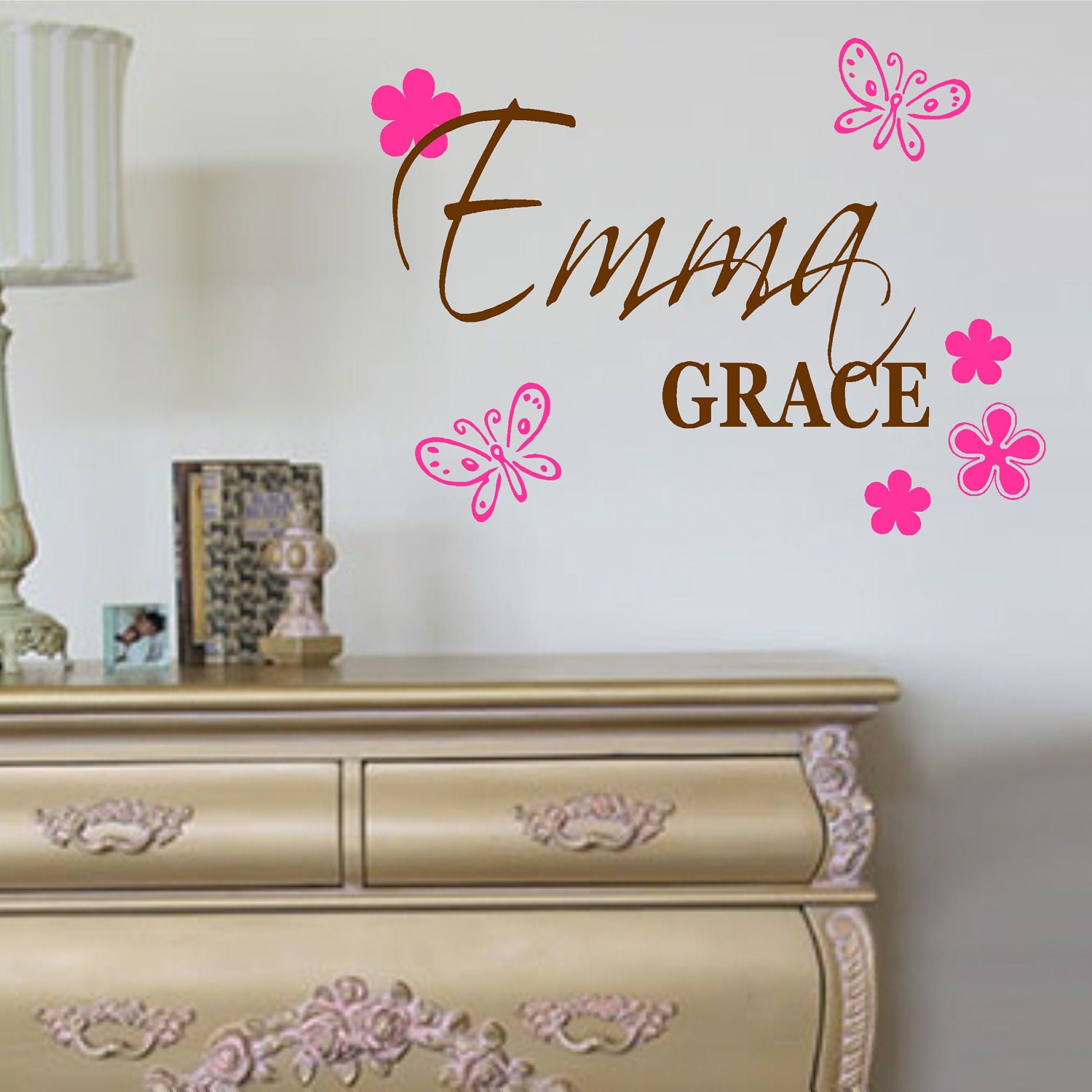 Personalized Name Flower Butterfly Wall Decal Lettering Shabby Girls Bedroom Decoration FREE SHIPPING
