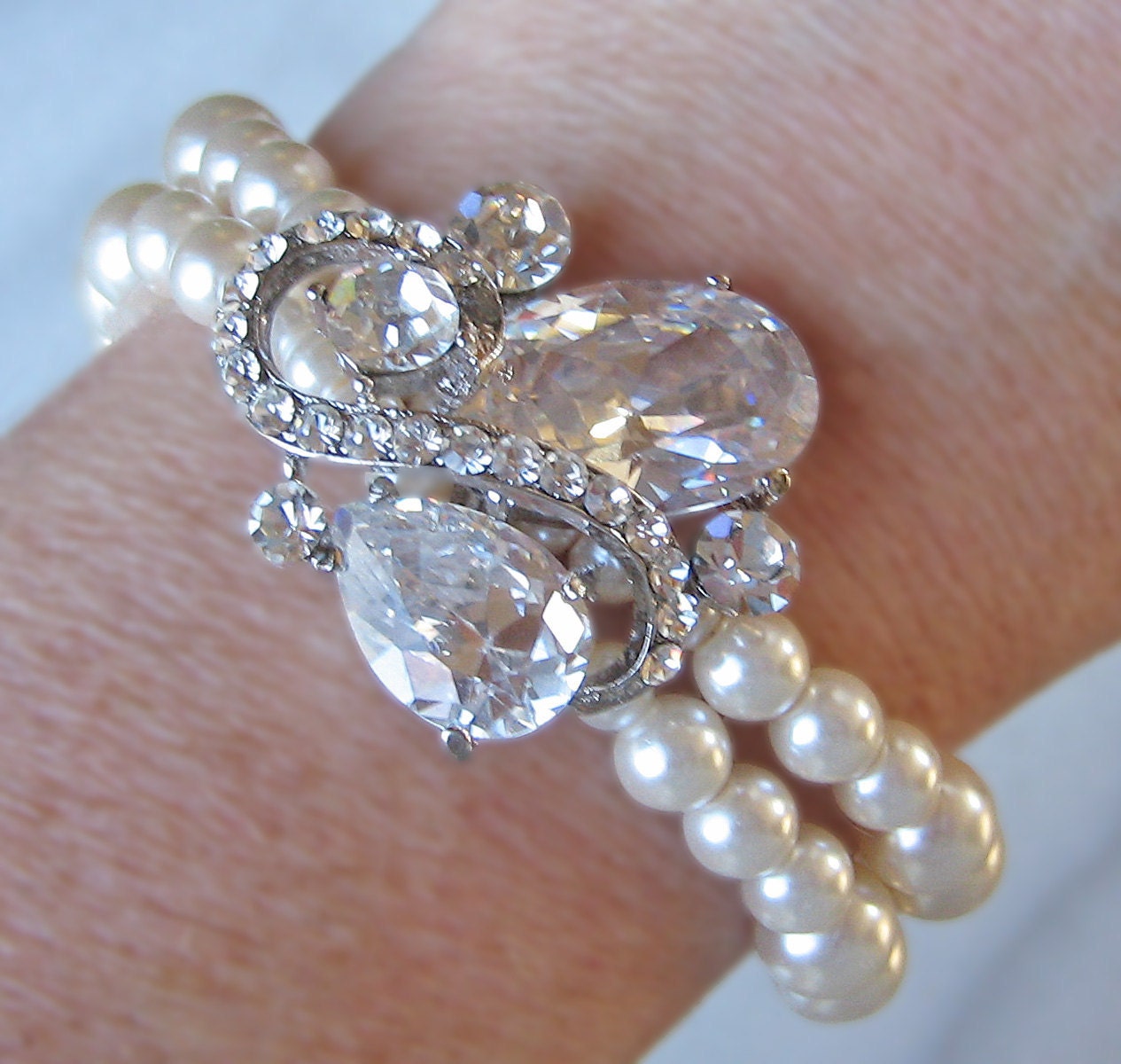 Swarovski Rhinestone and Pearl Bracelet, Wedding Bracelet, Crystal and Pearl Bridal Jewelry - ANDROMEDA