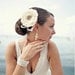 Ivory Flower Bridal Comb, Ivory Fascinator, Bridal Flower with Rhinestones and Feathers - PEONY
