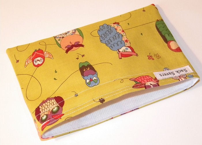 Green Spotted Owl Eco Friendly Reusable Handmade Snack Bag