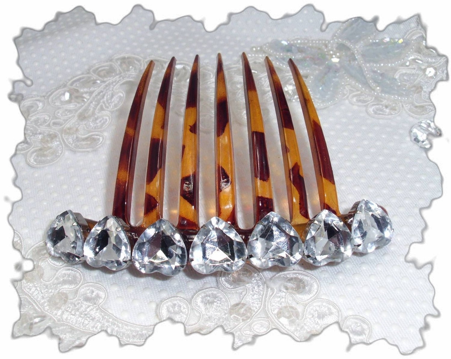 Large Heart Rhinestone French Twist Fascinator Hair Comb ... Perfect Prom or Bachelorette Hair Bling