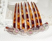 Roses Under Glass with leaves Hand beaded French Twist Updo Hair Comb Fascinator