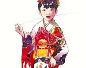 Kite Original Mixed Media Japanese painting