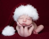 Baby Santa Hat with Boa Feather Fur Trim - 3 to 6 months