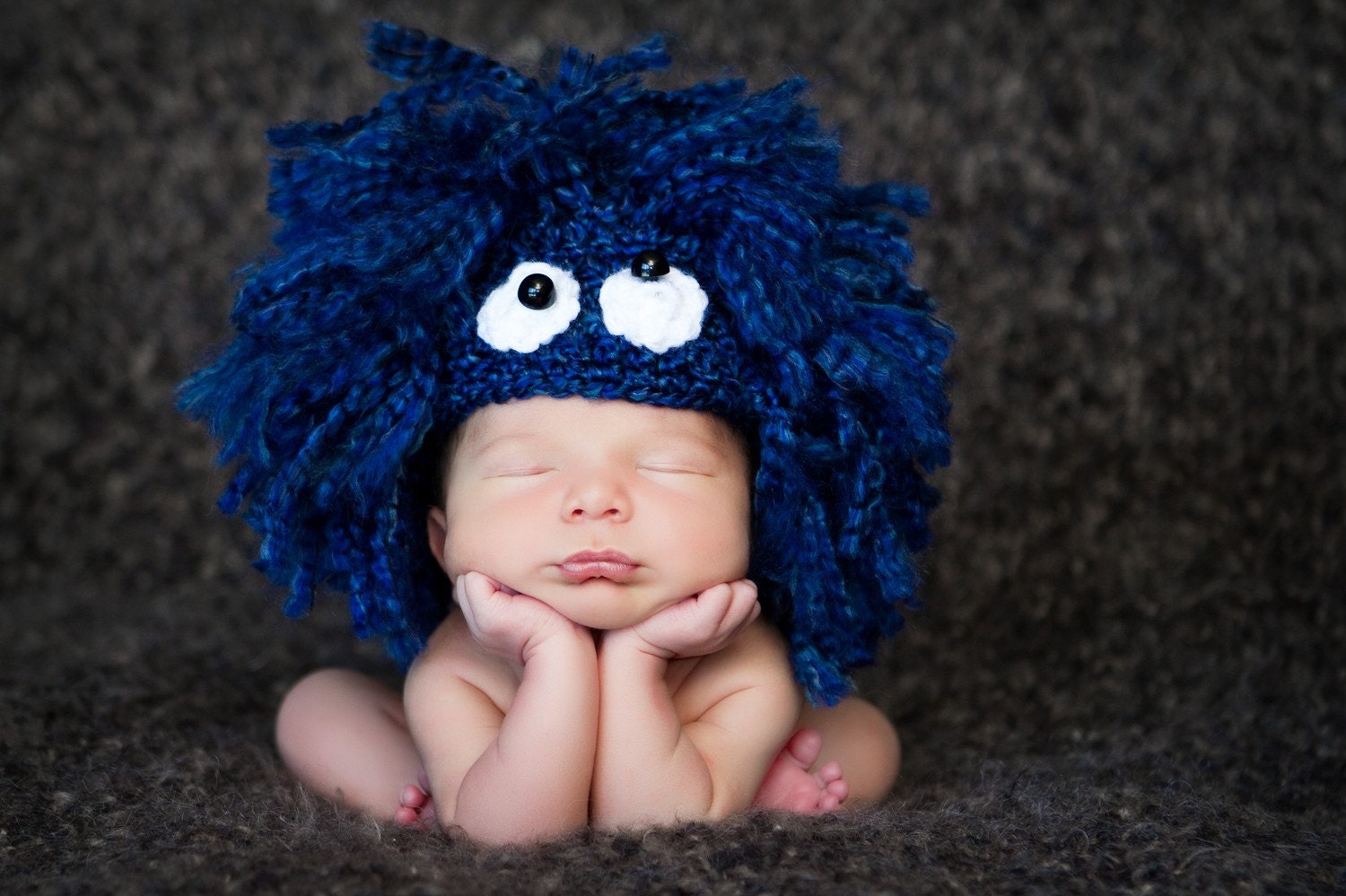 Sesame Street Cookie Monster Baby Hat - Newborn - Photography Prop - Blue