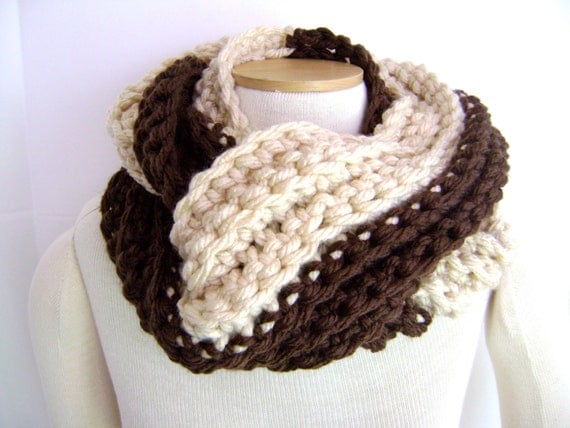 Crochet PATTERN - Chunky Chocolate and Vanilla Twist Scarf Cowl INSTANT DOWNLOAD