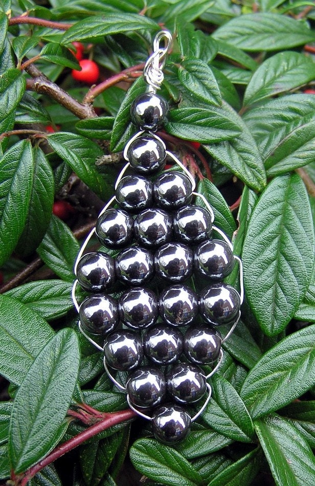 Hematite Gemstone Beaded Woven Leaf Pendant - Special Offer Price