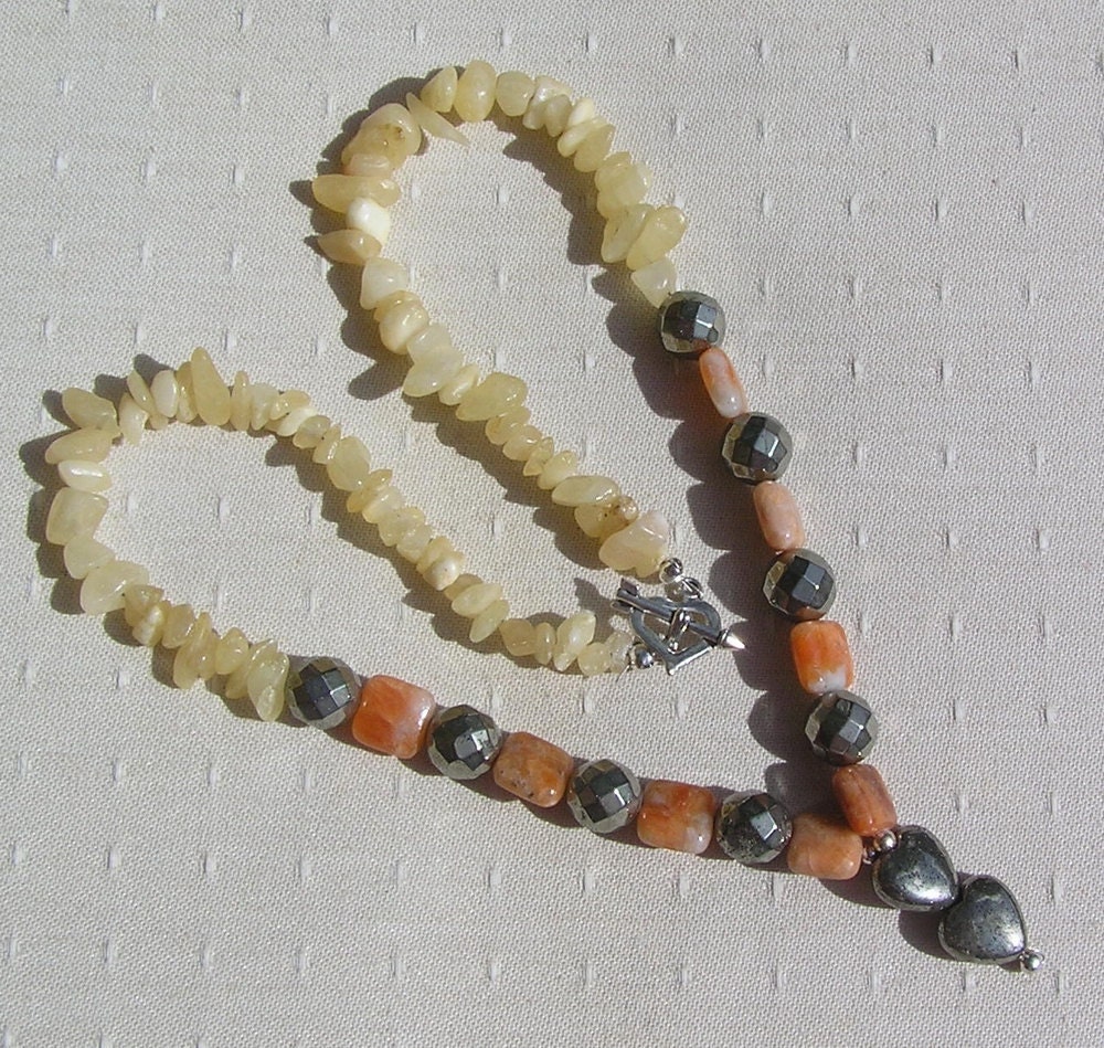 Orange Calcite & Pyrite Gemstone Crystal Necklace - "Annabelle"