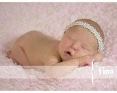 Baby Girl Head Band Halo Headband, White Lace, Pearl, Photo Prop, Newborn - Adult, Baptism, Christening, Wedding Accessory