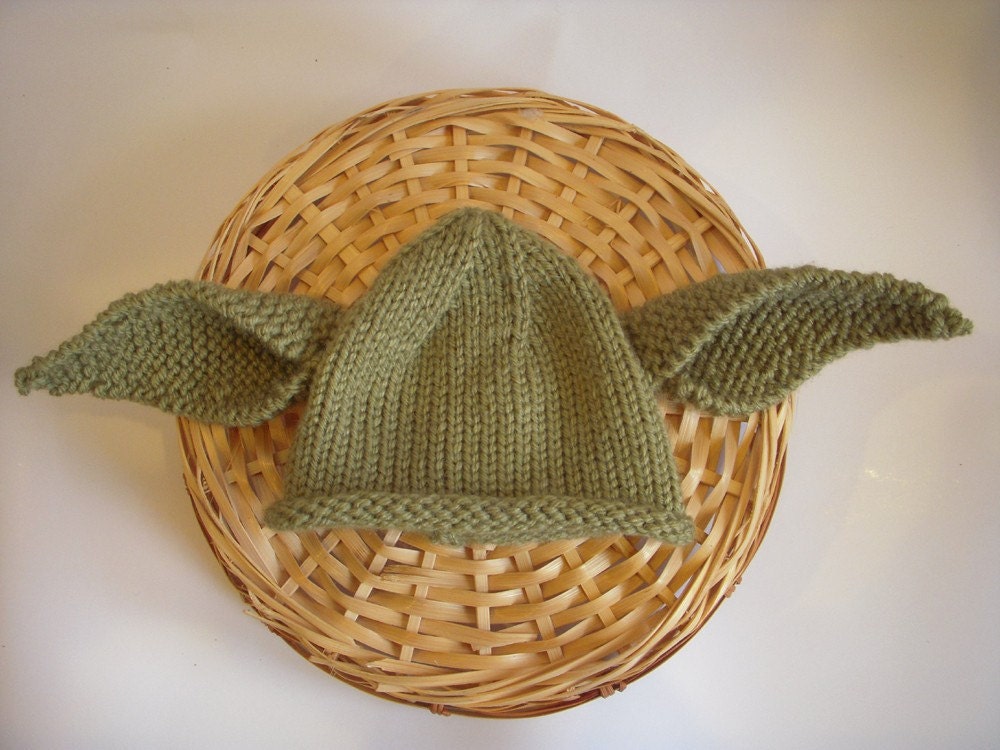 Yoda Inspired Hat, Hand Knit Baby Toddler Children, Perfect 4 Your Star Wars Fan, Halloween Costume, Knitted Newborn Photo Prop