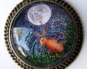 Bluebells and Bunny Pendant Brass Full Moon Necklace