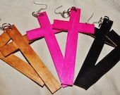 Wooden Cross Earrings PINK colour