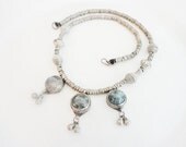 vintage very old silver color metal  and gemstones tribal necklace