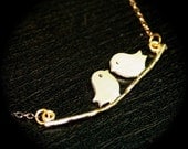Gold Kissing Birds On Branch Necklace