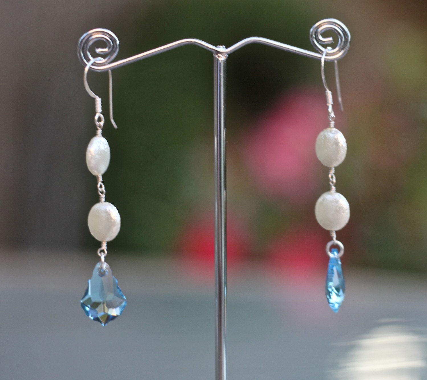 Sea and Sky Earrings in Crystal and Pearl