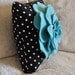 Turquoise Rose on Black with White Polka Dot Pillow