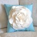 Pillows, Throw Pillow, Ivory Rose on Bright Robins Egg Blue 14x14