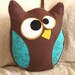 Hooter The Owl Pillow Blue and Brown Designer Limited Quantity