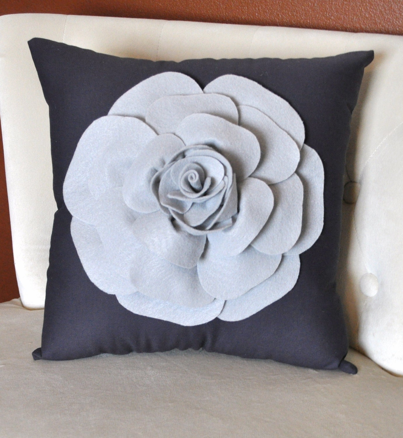 Grey Rose on Charcoal Grey Pillow