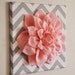 Wall Flower -Light Pink Dahlia on Gray and White Chevron 12 x12" Canvas Wall Art- Baby Nursery Wall Decor-