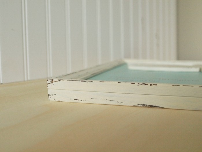 Vintage style shabby chic cottage decor in wood. One of a kind, Framed Dragonfly in Robin's Egg Blue.