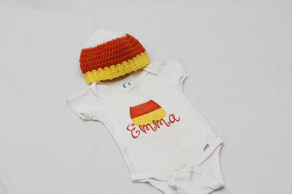 Candy Corn Shirt or Onsie and hat - LONG SLEEVE