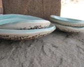 Handbuilt Porcelain Aqua Blue Green Nesting Dishes Set of 4 with Exterior Texture Home Decor Ceramic, Handmade by Licia Lucas Pfadt