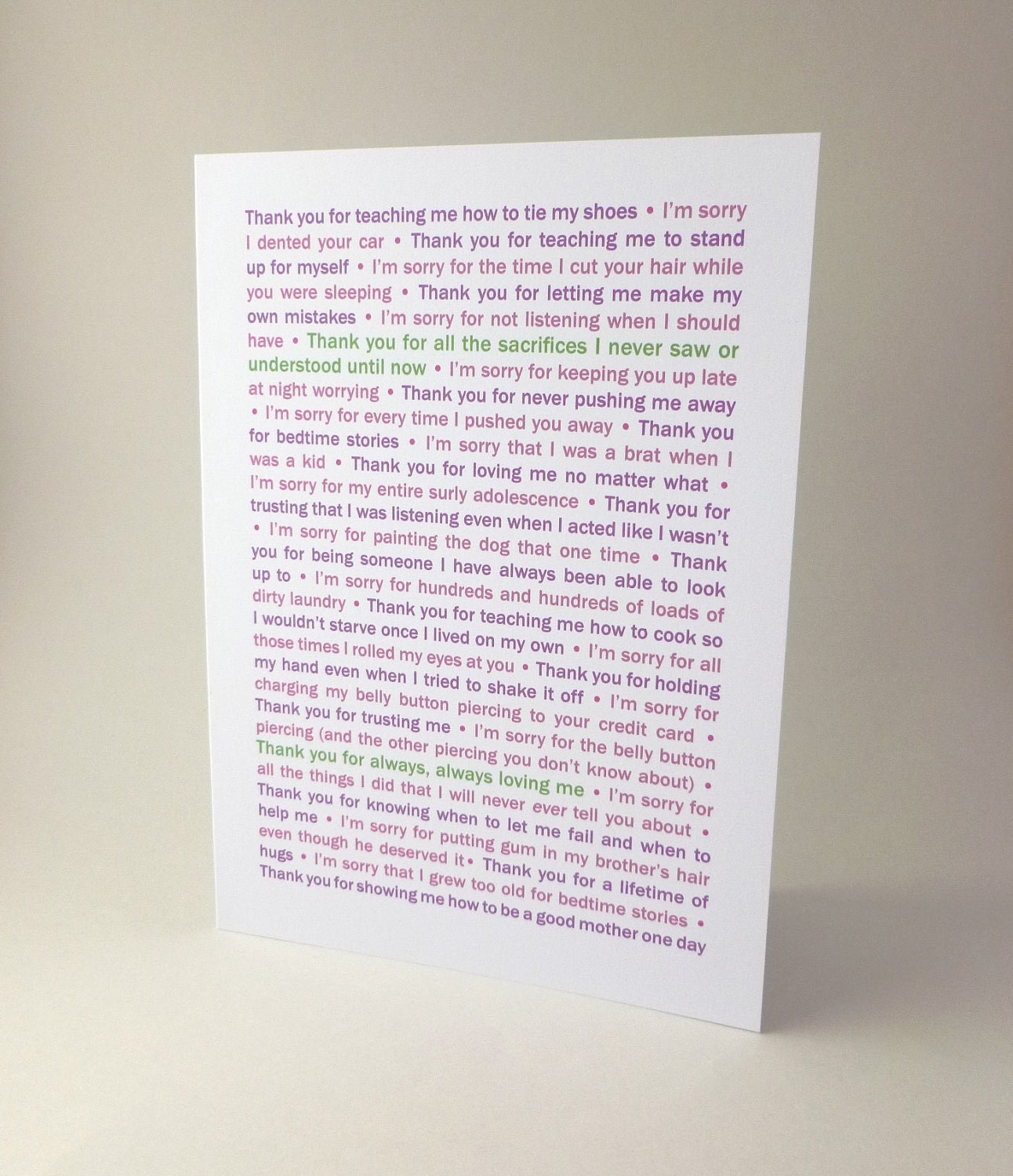 Funny Sweet Mothers Day card - "Thank You... I'm Sorry..." - from daughter