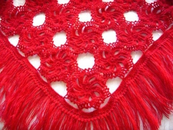 Handmade Red Shawl - Mother's Day Gift Idea - Ready To Ship - Crochet Cowl