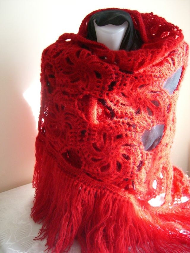 Handmade Red Shawl - Mother's Day Gift Idea - Ready To Ship - Crochet Cowl