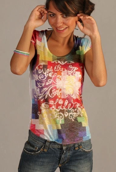 Red Yellow Blue Pixels Special Design Spring Fashion Women Top one side printed